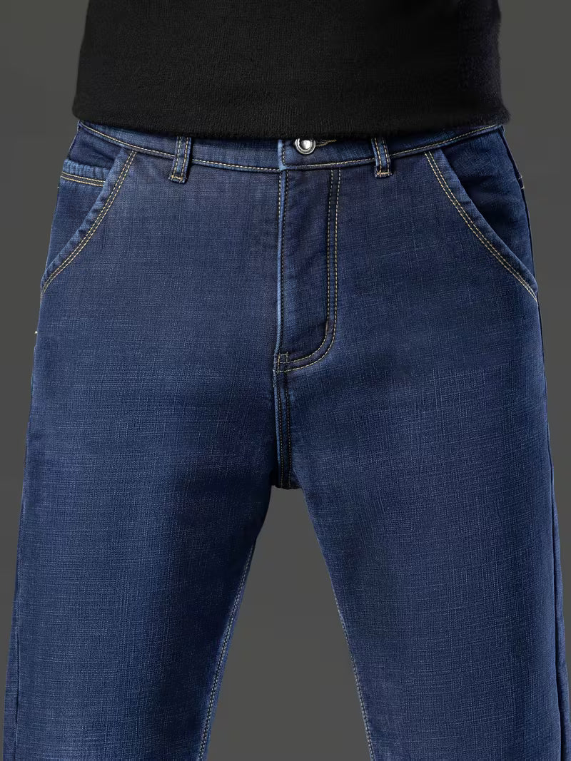 Straight leg men's trousers with fleece lining