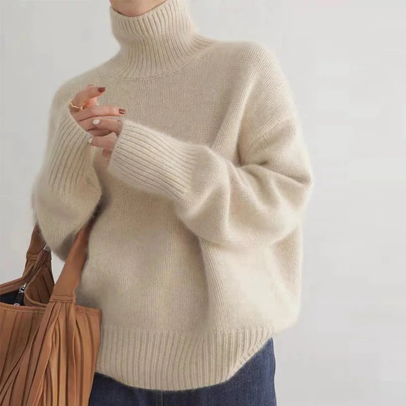 Warm Knitted Women's Turtleneck with Oversized Fit