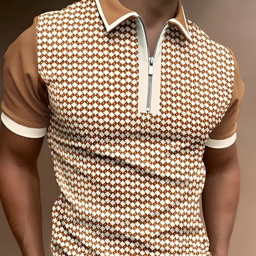 Retro striped polo with zip for men