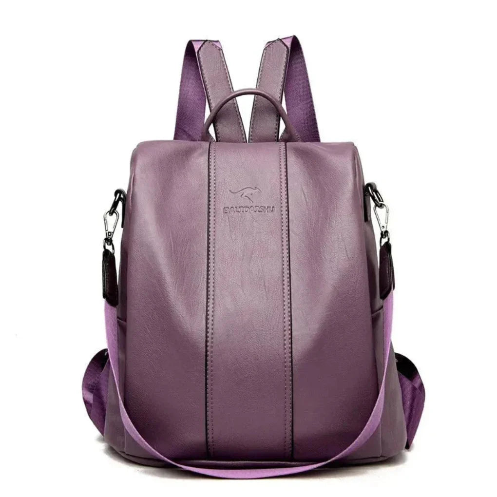 Anti-theft leather backpack for women