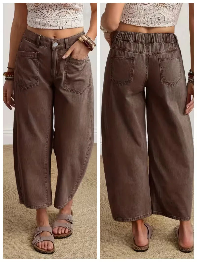 Wide Leg Trousers with Button Closure