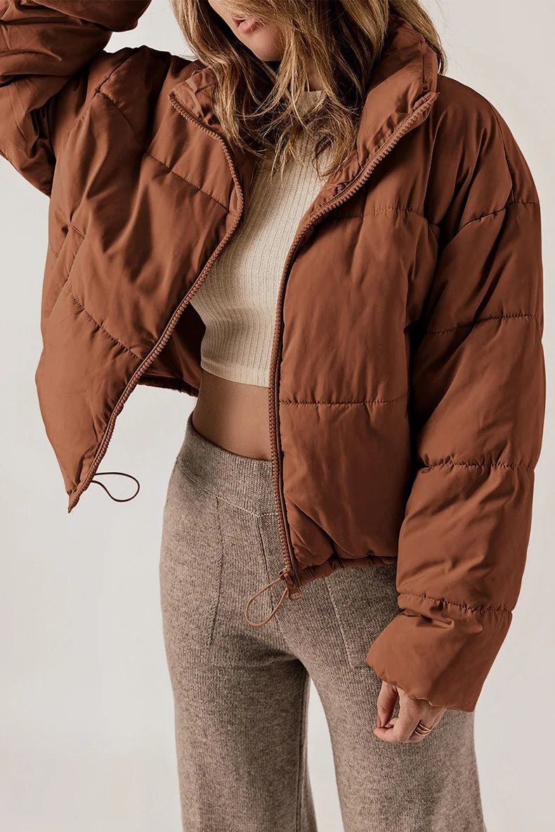 Women’s Short Warm Quilted Puffer Jacket with Hood