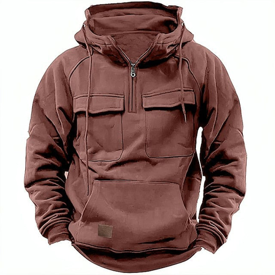 Retro Motor Hoodie for Men with a Rugged Look and Practical Details