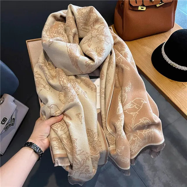 Luxurious Soft Ladies Reversible Pashmina Scarf with Floral Print