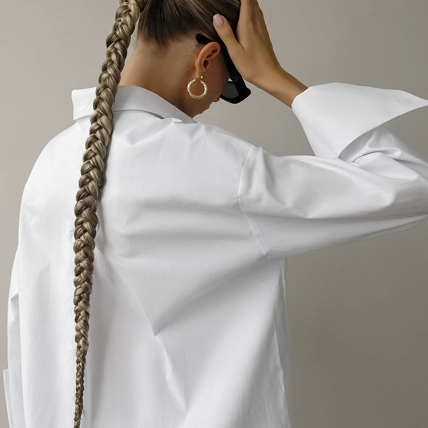 Blusa blanca extragrande para mujer con mangas largas