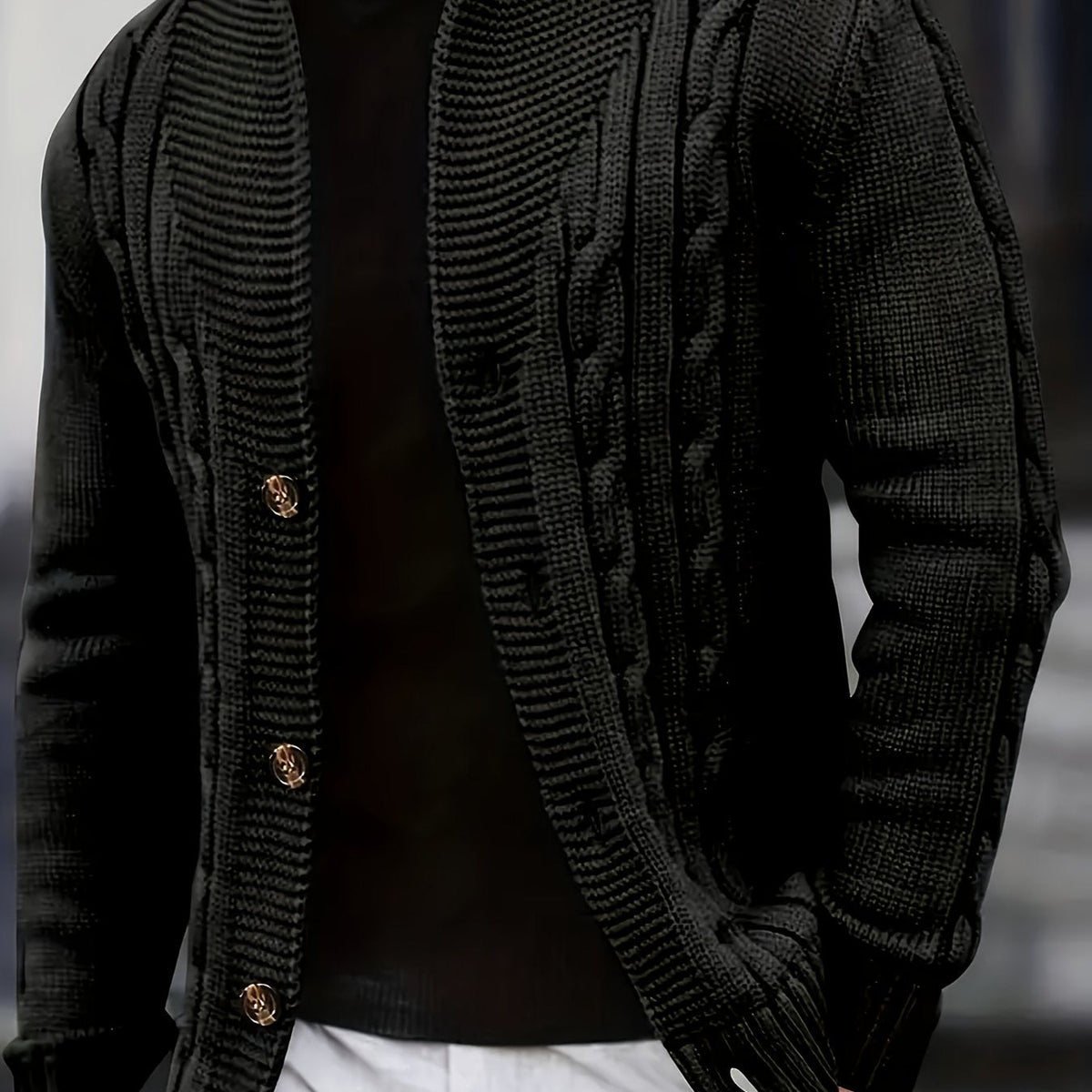 Men's Cable Knit Cardigan with V-Neck – Comfortable and Versatile