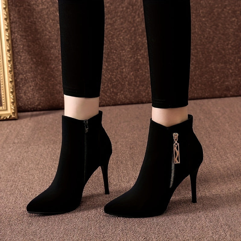 Benthe - Velvet Black Ankle Boots with High Heel