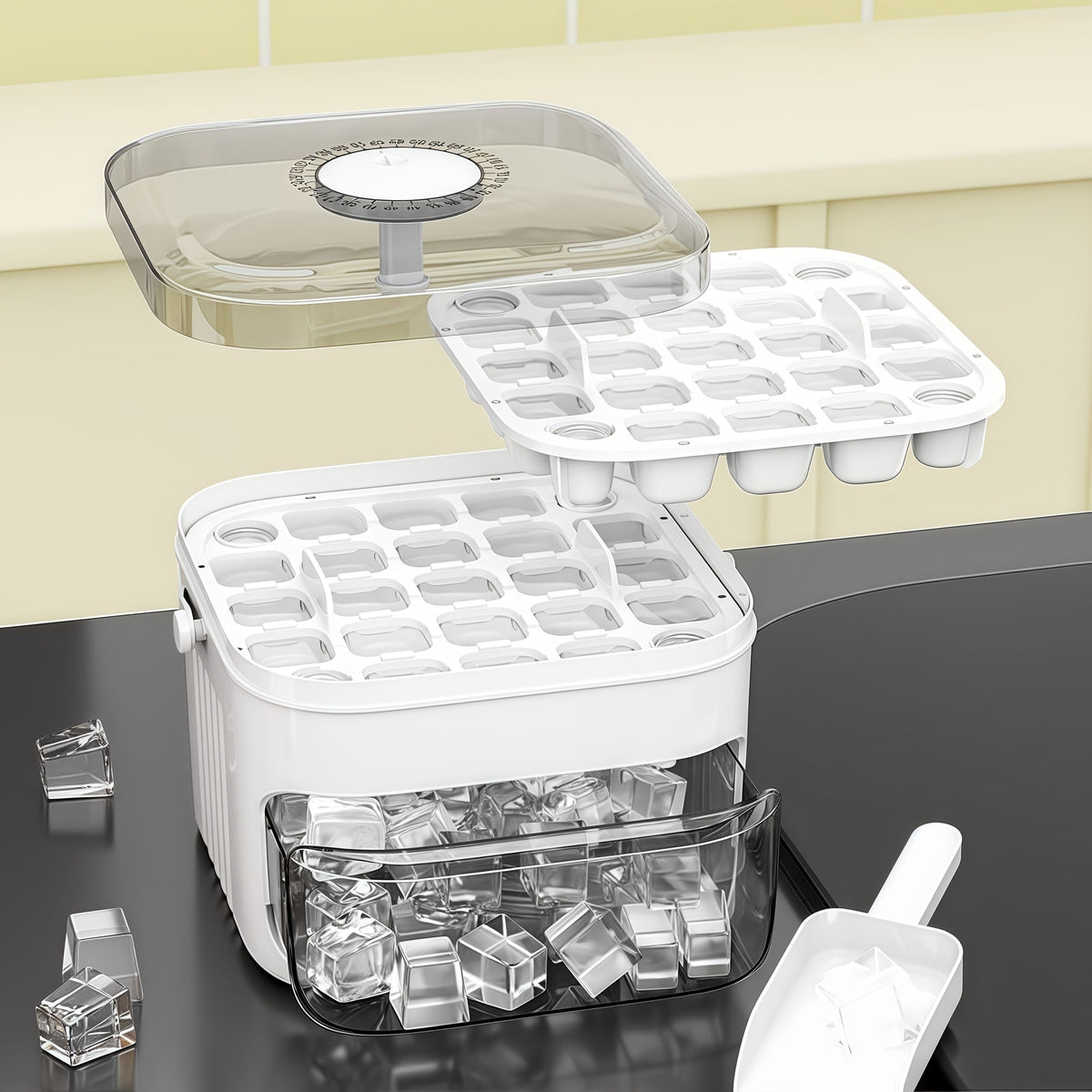 Dobbel isbitform med 50 rom og pressmekanisme for enkel bruk