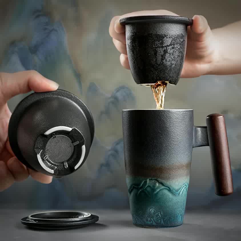 Handmade Ceramic Tea Mug with Strainer – Authentic Design and Practical Use
