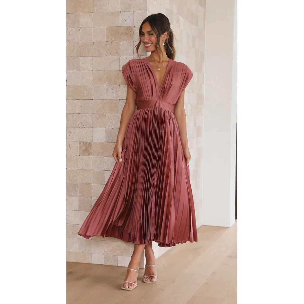 Ilse - Vestido midi plisado refinado con escote en V