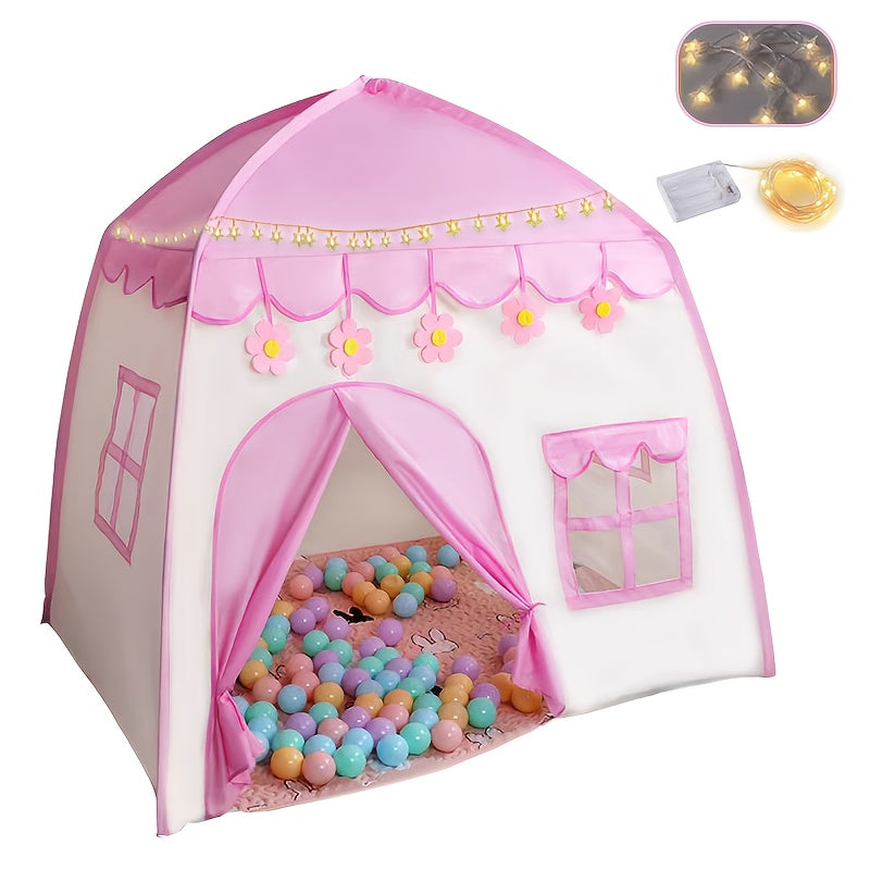Tenda de princesa com flores para crianças – Com iluminação de estrelas e acessórios de brinquedo