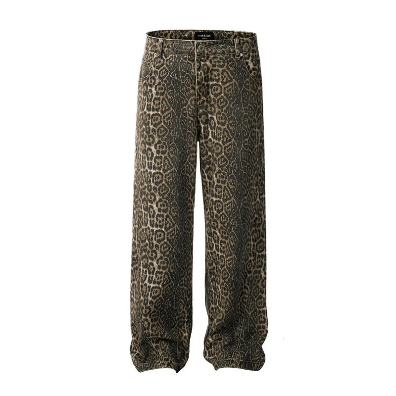 Brown Palazzo Trousers with Leopard Print and High Waist