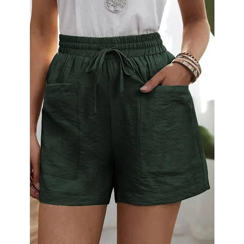 Short Women's Trousers with High Waist and Elastic - Herta