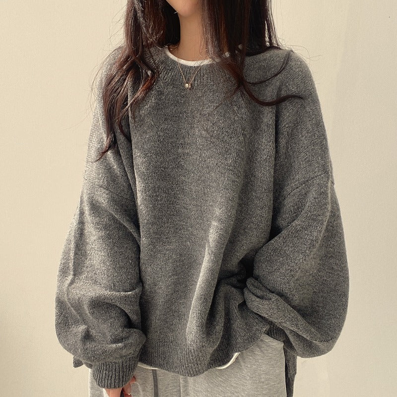 Ladies' Cosy Oversized Sweater with Balloon Sleeves and Slits