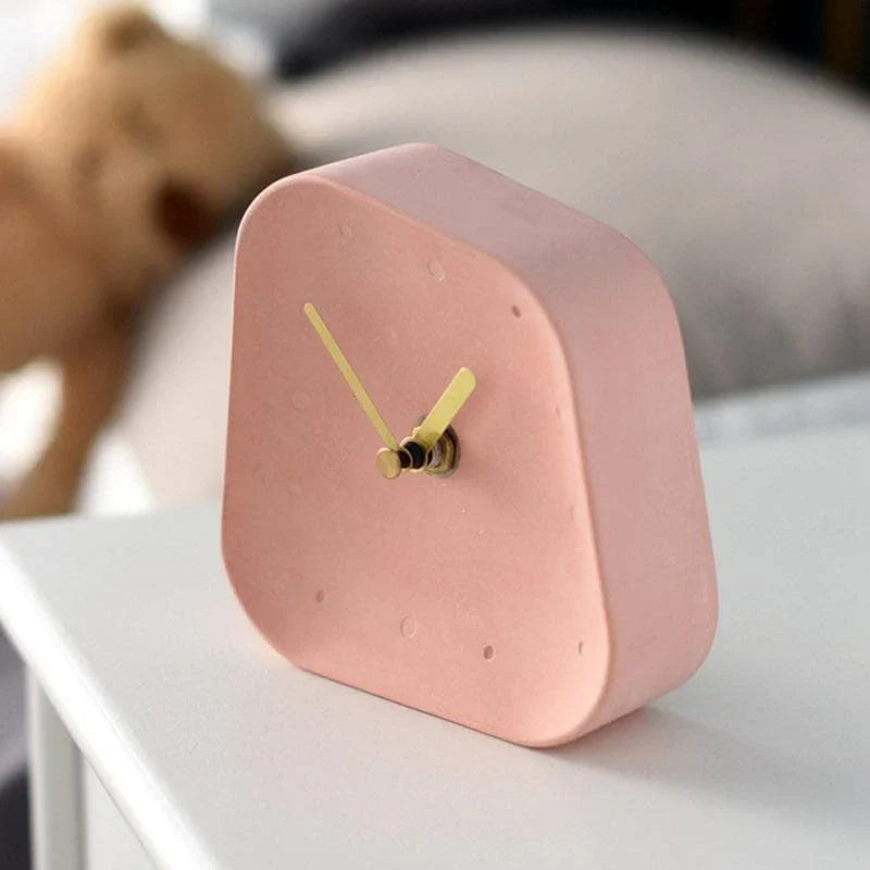 Retro Concrete Desk Clock - Unique Design with Gold Accents