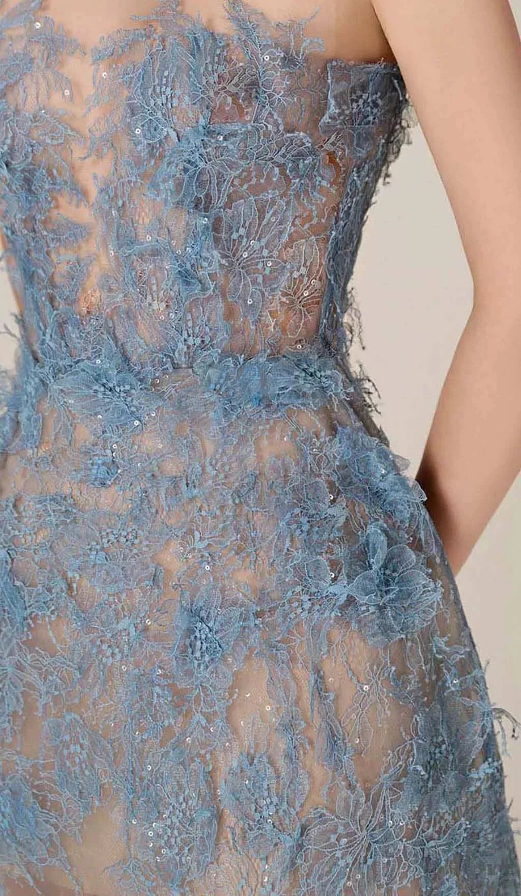 Ladies A-Line Evening Dress with Floral Embroidery and Glitter Tulle