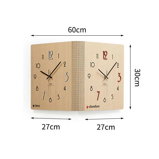Double-Sided Wooden Corner Wall Clock - Minimalist - Unique Design - Functional Decor