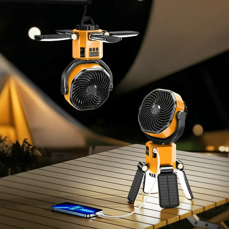Ventilador portátil para camping con luz LED y batería de 6000 mAh