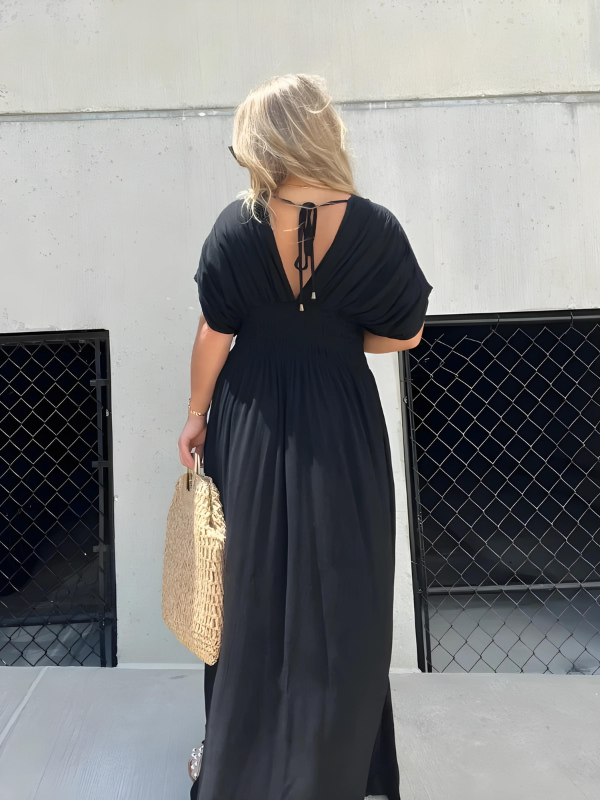 Long maxi dress with slit and V-neck