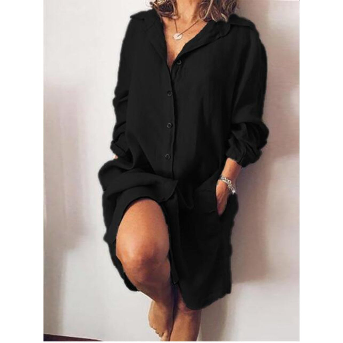 Summer Women's Midi Dress with Button Closure and Loose Fit
