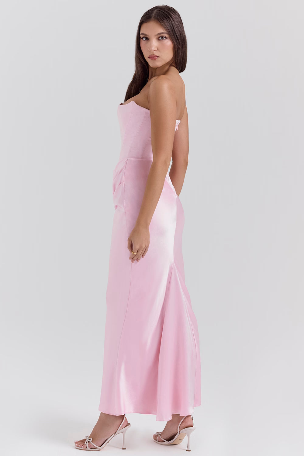 Ladies Elegant Strapless Maxi Dress with Long Skirt