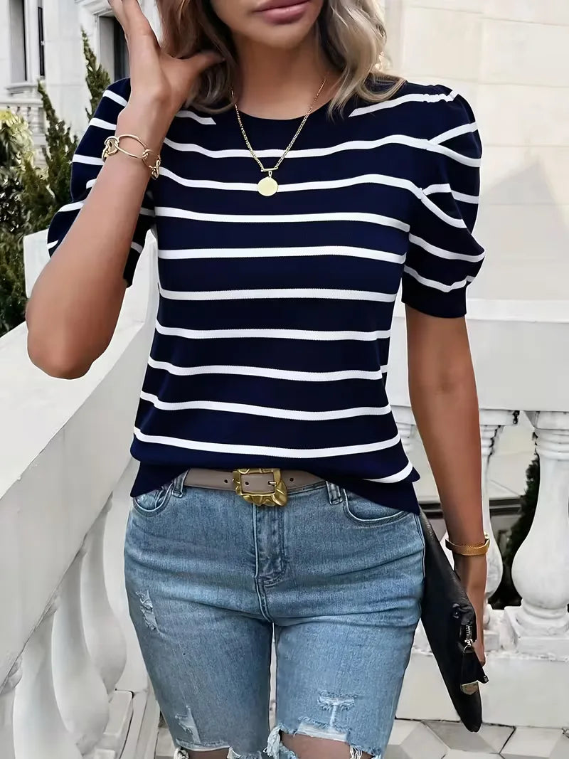 T-shirt rayé pour femme avec manches bouffantes