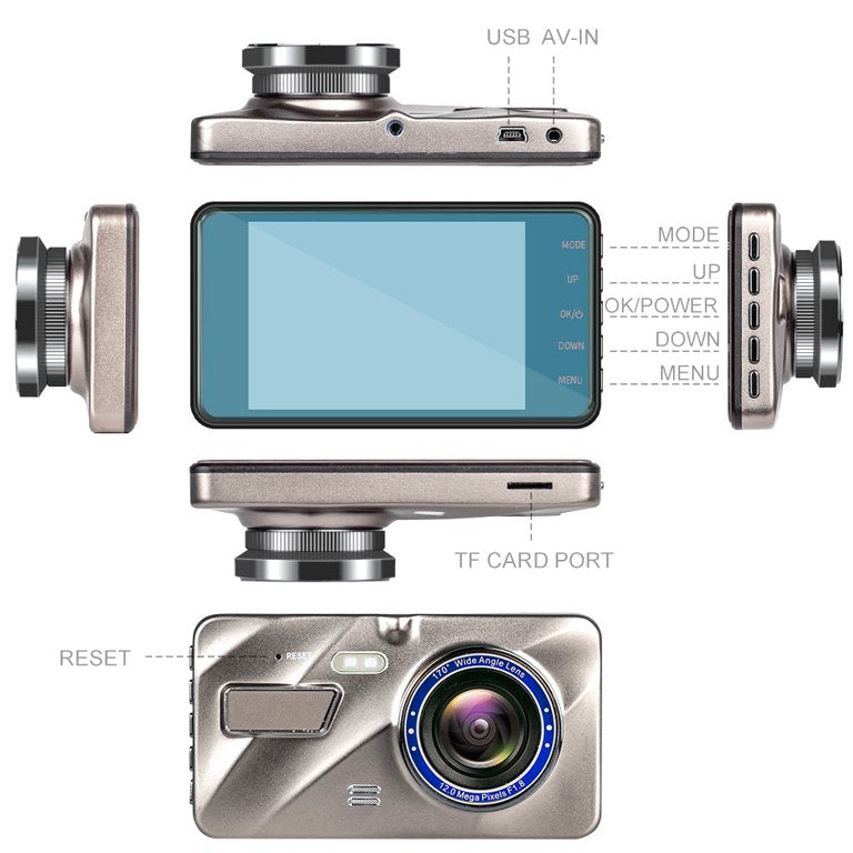 Dashcam wireless con telecamera anteriore e posteriore e visione notturna