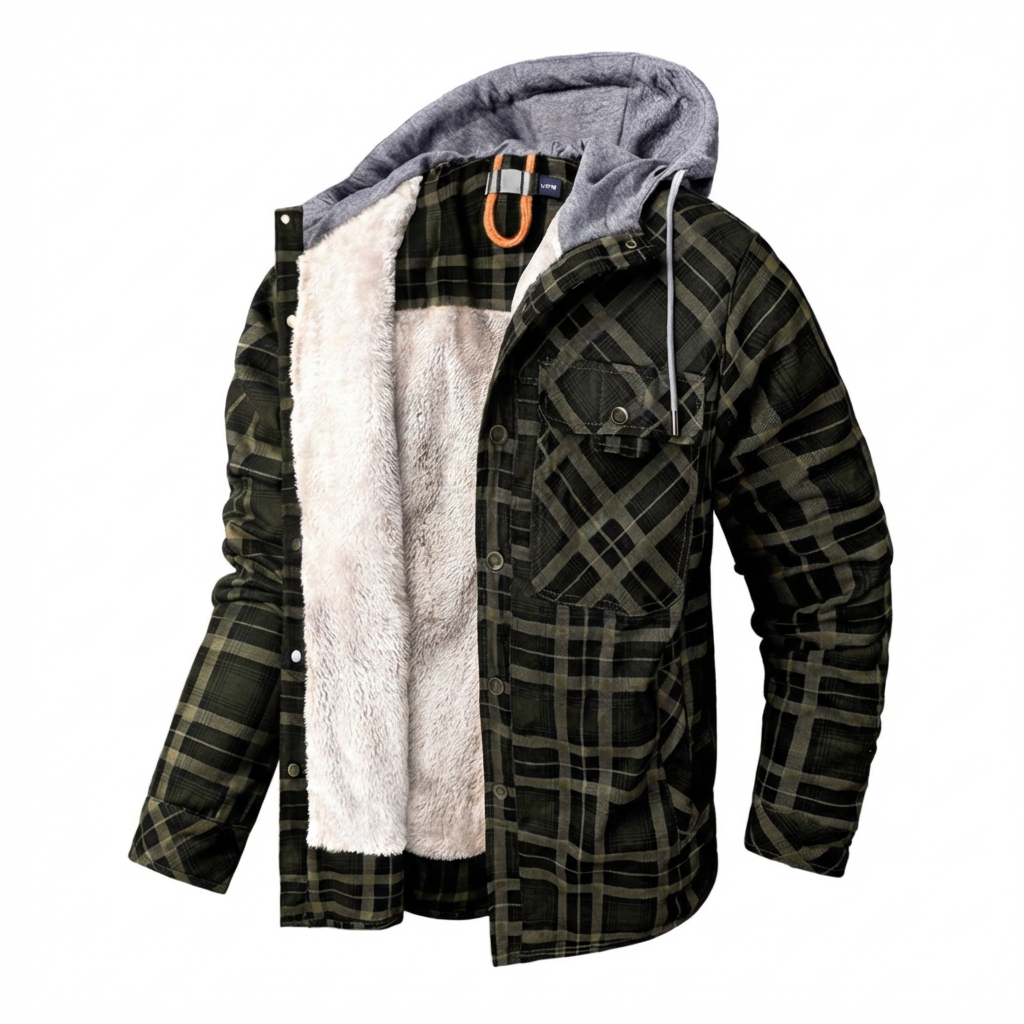 Ruben - Timeless rugged check overshirt with hood for men
