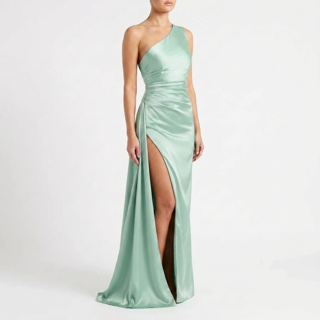 Asymmetrical Evening Dress with One Shoulder Strap