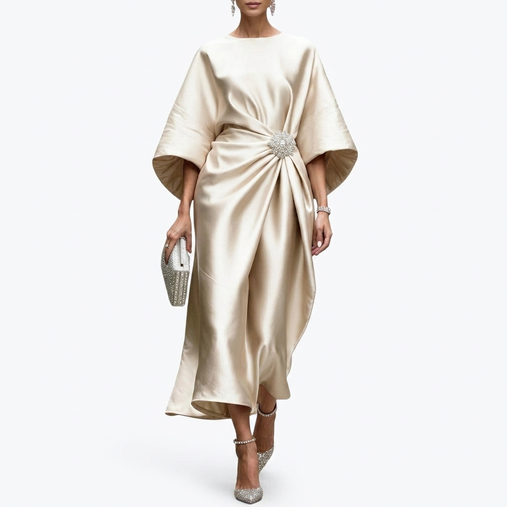 Elegantes, drapiertes Midikleid