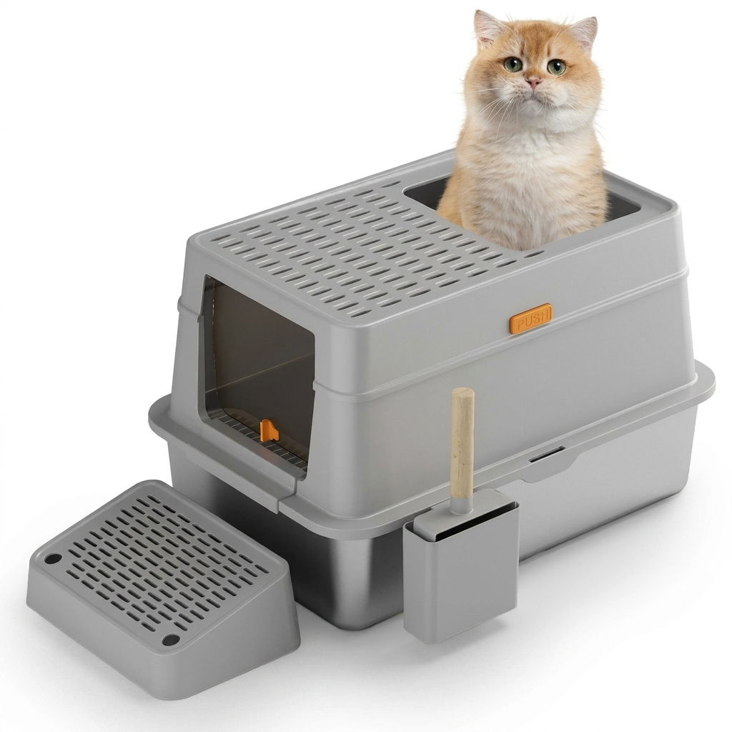Large Fully Enclosed Cat Litter Box Made of Stainless Steel