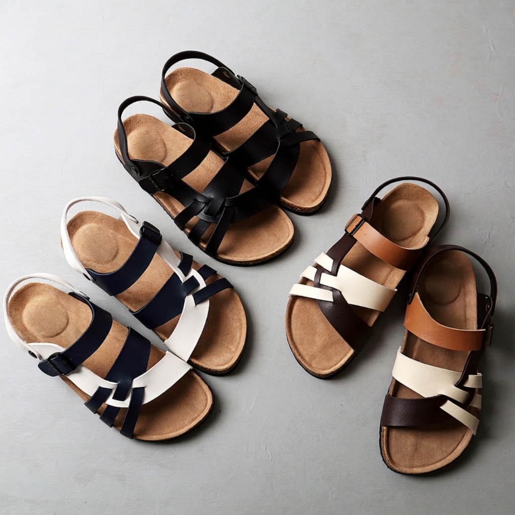 Simple Flat Cork Slippers for Men with Cutouts