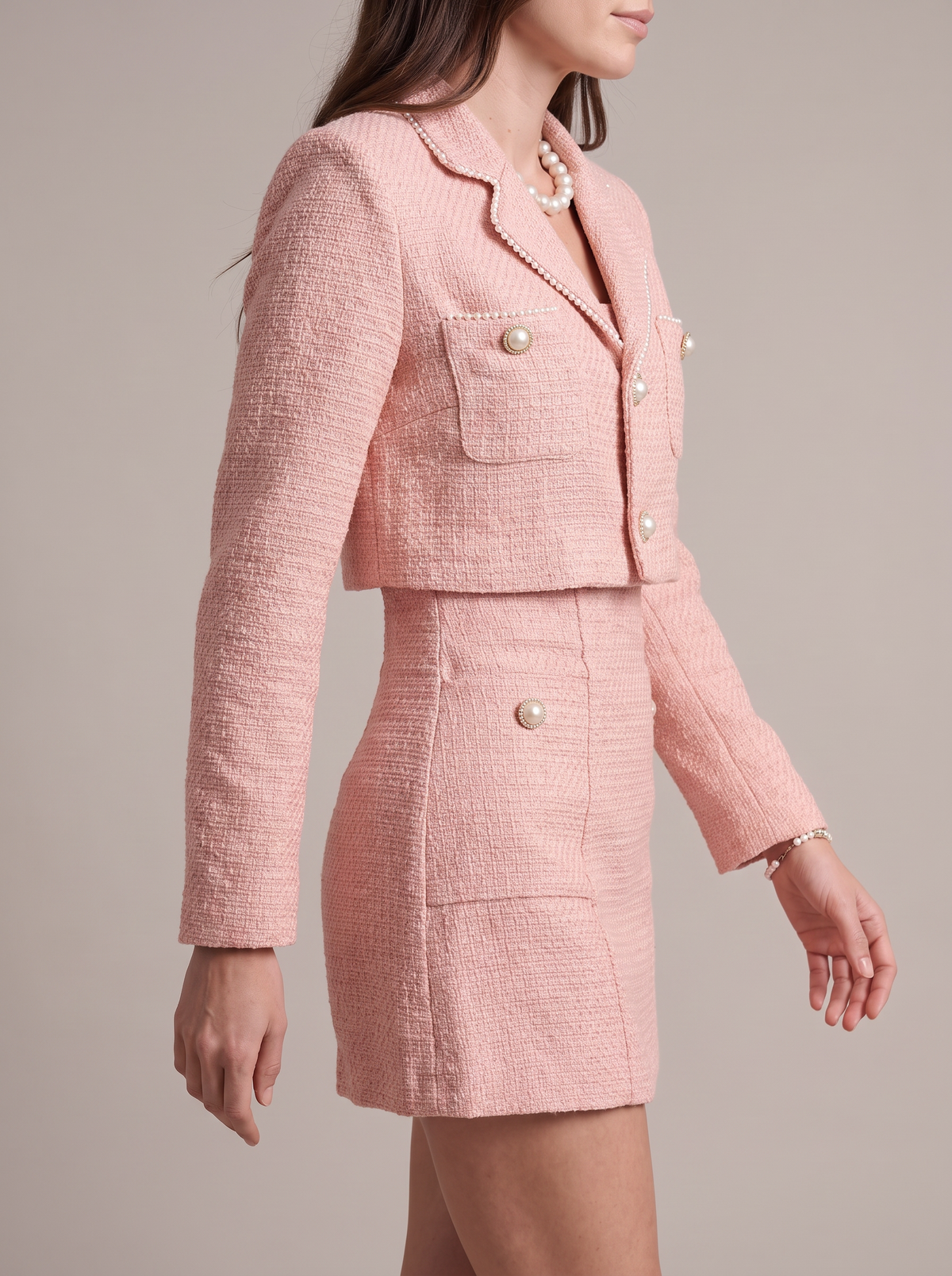 Chic Women's Tweed Set with Cropped Jacket and Mini Dress