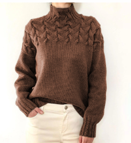 Ladies Knitted Turtleneck Sweater with Cable Pattern Warm and Soft