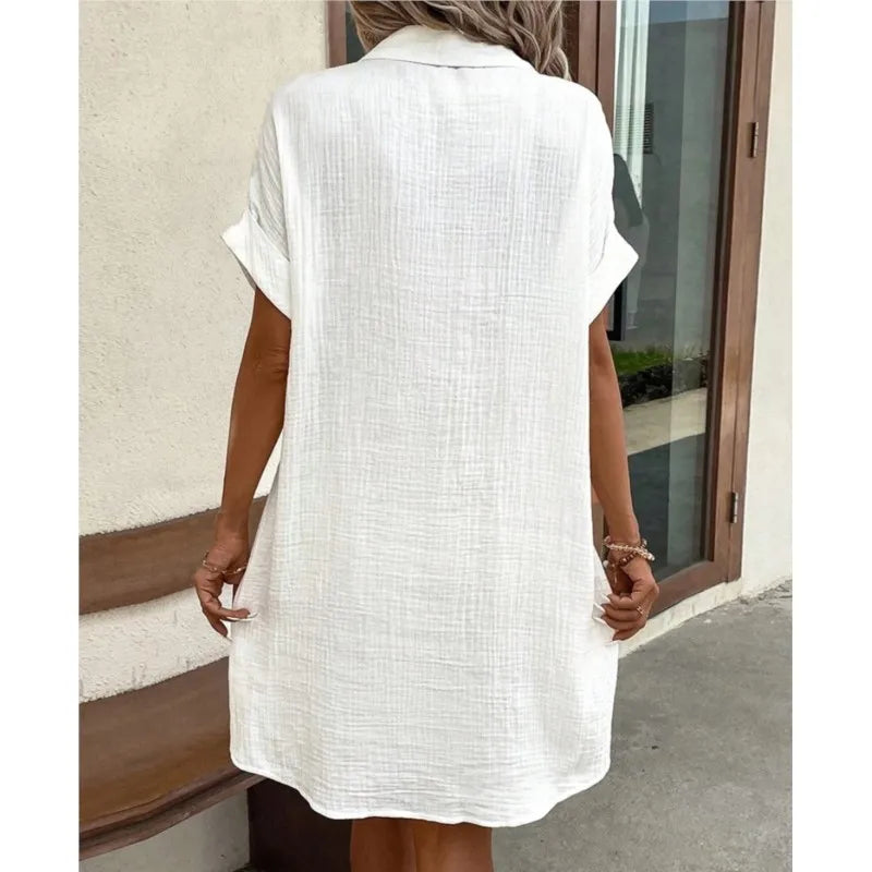 Light Summer Dress with Collar and Pockets for Women Casual Chic