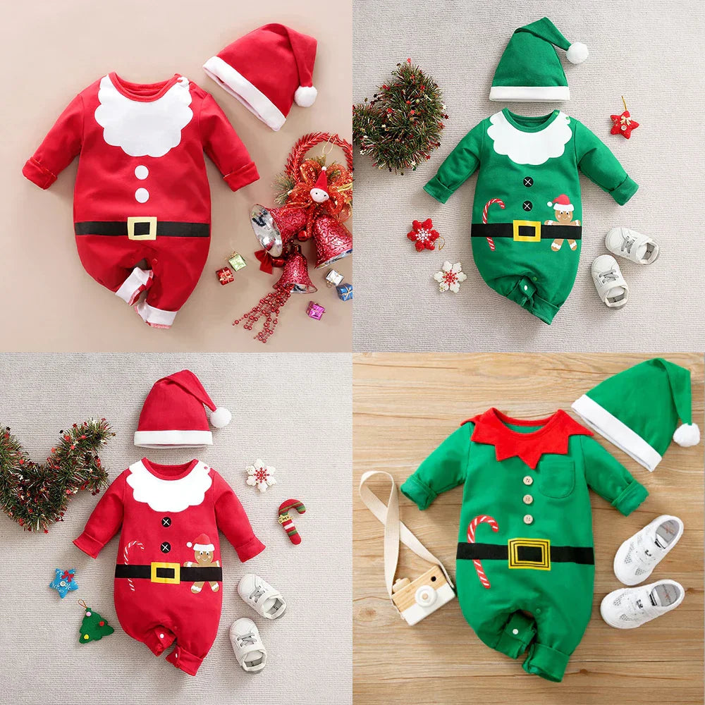 Primeiro conjunto de Natal do bebé - Fato de Pai Natal e duende (0-18M)