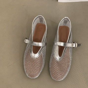 Ladies' Breathable Mesh Ballerinas with Strap and Buckle