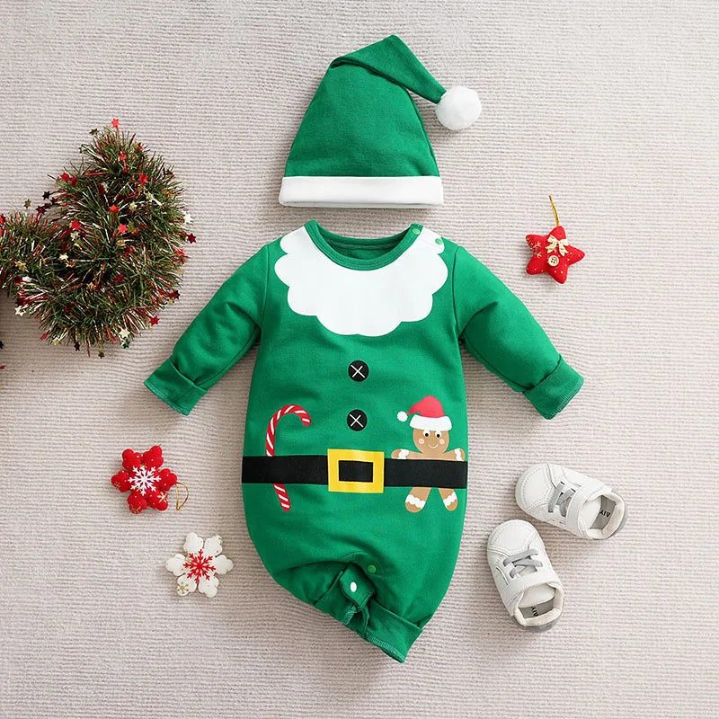 Primeiro conjunto de Natal do bebé - Fato de Pai Natal e duende (0-18M)
