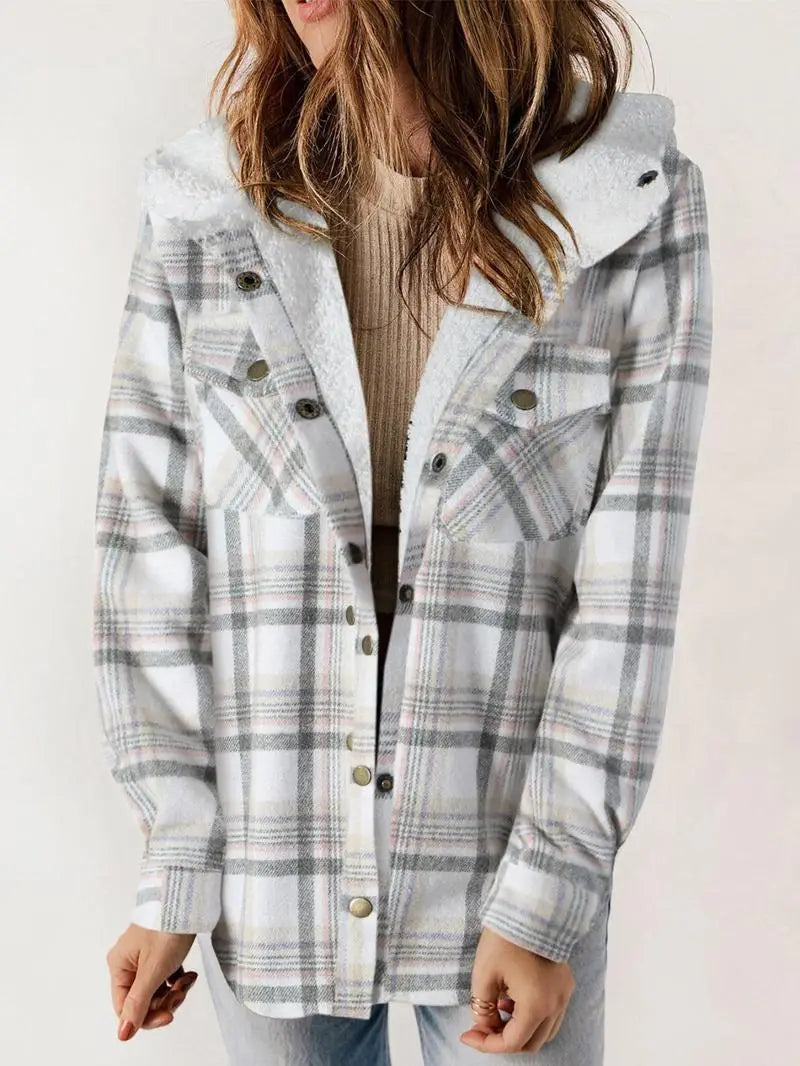 Ladies Checked Winter Teddy Coat with Hood Checked