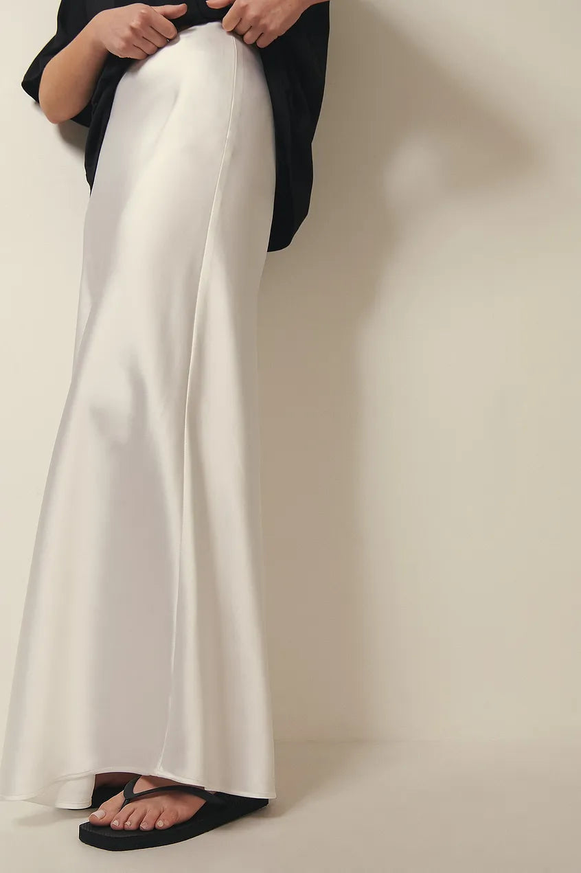 Chic Satin Midi Skirt with High Waist and A-Line