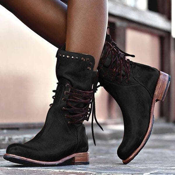 Mid-calf leather boots vintage look for women - Magda
