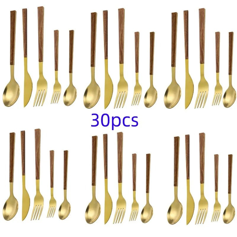 Stainless Steel Cutlery Set - Wooden Handle - Sustainable & Stylish