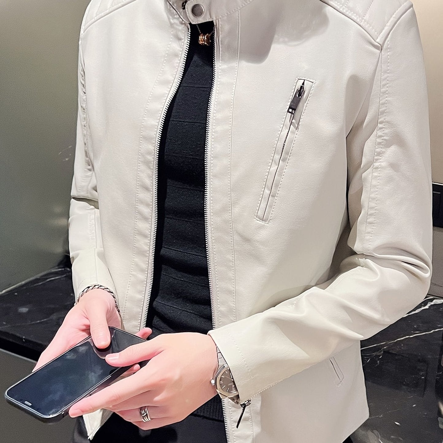 Ruben | Veste de moto pour homme en cuir PU élégante avec poches