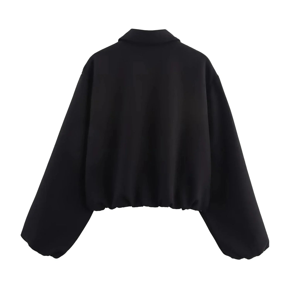 Short Women's Bomber Jacket with Zip Fastening and Elastic Hem
