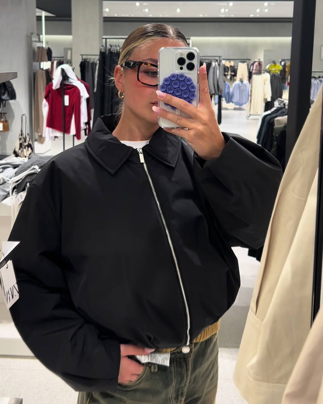 Veste bomber courte pour femme avec fermeture éclair et ourlet élastique