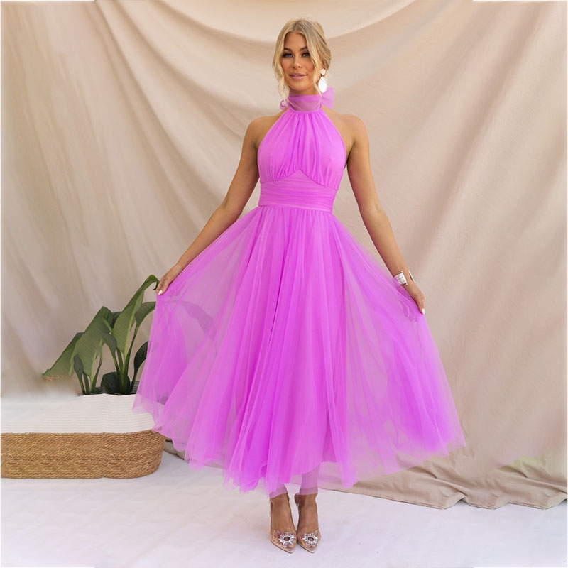 Mesh dress with high neckline and sleeveless design - Erin