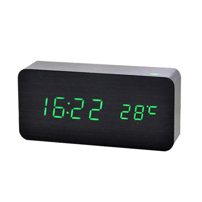 TimberTime - Reloj LED de madera natural - Diseño único - Función de alarma digital