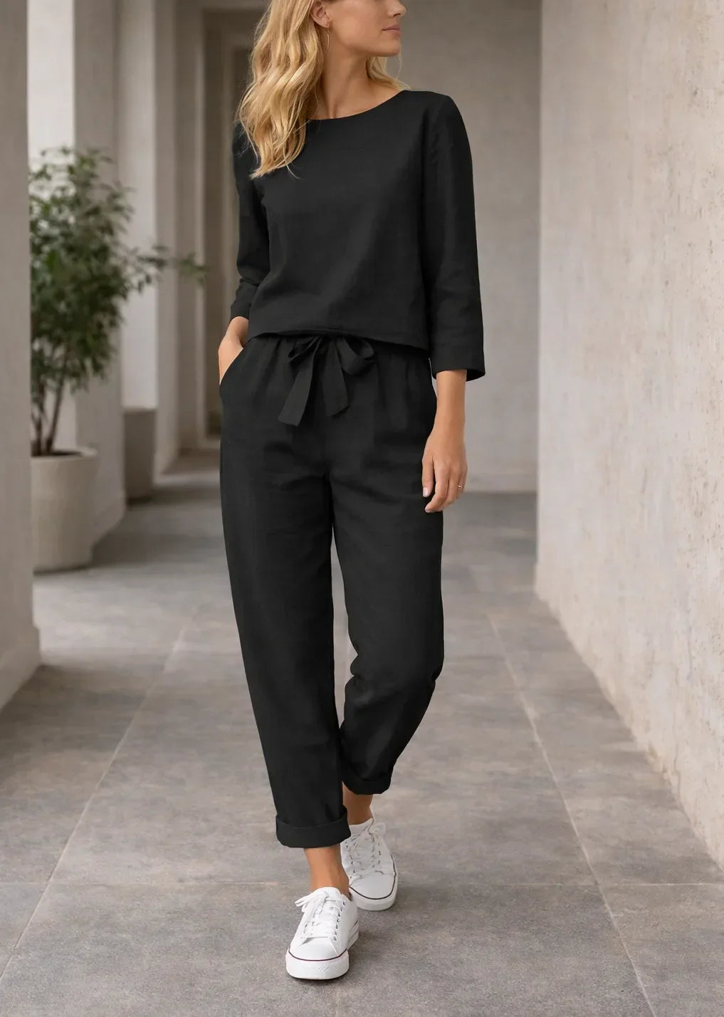 Lightweight Two-Piece Ladies Set with Belt
