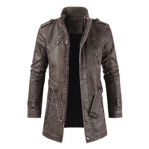 Leather Mid-Length Jacket for Men - with Zip