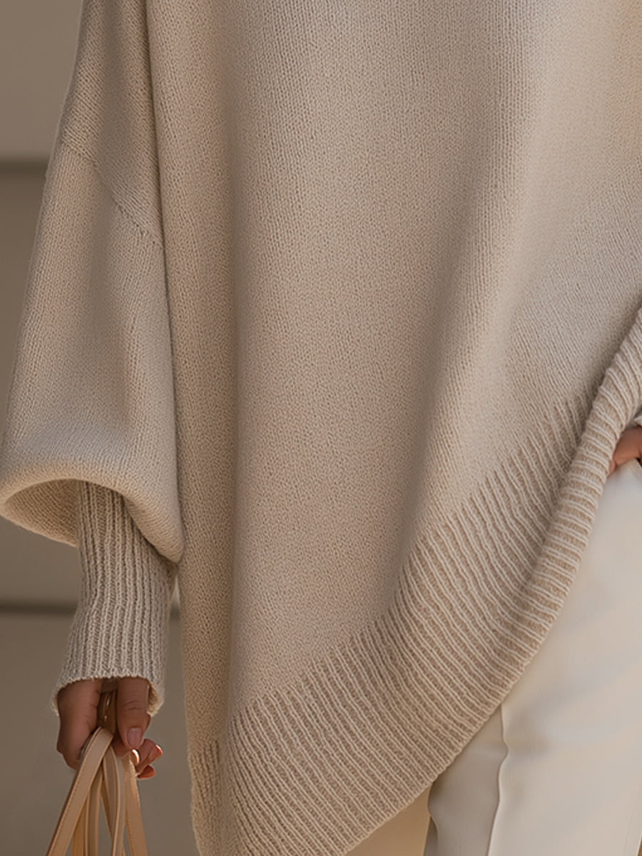 Ladies Luxe Knitted Jumper with Round Neck and Asymmetrical Hem